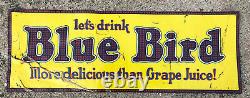 Vtg 30s Blue Bird Grape Soda Sign 27.5 Embossed Tin Citrus Products Co. Chicago