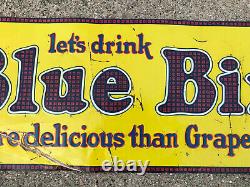 Vtg 30s Blue Bird Grape Soda Sign 27.5 Embossed Tin Citrus Products Co. Chicago