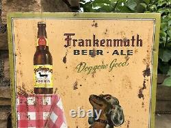 Vtg 40s Frankenmuth Beer Ale Sign TOC Tin Cardboard 19 Dachshund Dog Michigan