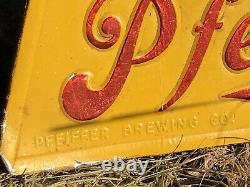 Vtg 40s Pfeiffers Beer Ad Sign Tin On Composite 13 Detroit Flint WWII Era Rare