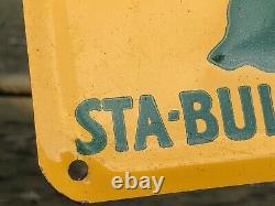 Vtg 60s STA-BULL FENCE CO DETROIT Embossed Tin Sign 6 Detroit MI Bull Graphic