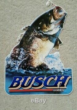 Vtg 90's Anheuser-Busch Beer Big Mouth Bass Fishing/Fish Tin Metal Sign 35 x 24