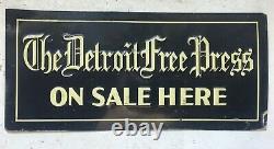 Vtg Advertising The Detroit Free Press Metal Tin Newspaper Enamel Sign Michigan