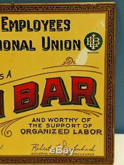 Vtg Afl-cio Bartenders International Union Bar Tin Over Cardboard Sign Yellow