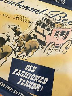 Vtg Antique Beer Tray Bluebonnet Dallas Fort Worth Texas Sign Tin Advertising