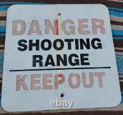 Vtg DANGER Shooting Range Keep Out Metal Tin Sign Americana Barn Man Cave Decor