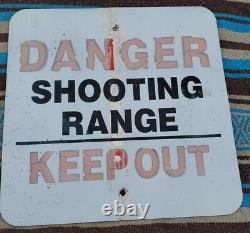 Vtg DANGER Shooting Range Keep Out Metal Tin Sign Americana Barn Man Cave Decor