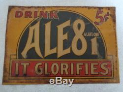 Vtg Drink Ale-8-One A Late One It Glorifies Embossed Tin Ale81 Advertising Sign
