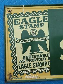 Vtg EAGLE STAMPS original metal tin sign grocery store ad 41x15 - SUPER RARE
