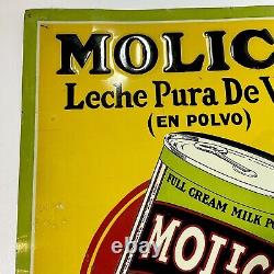 Vtg Embossed Tin Spanish Advertising Sign Molico Full Cream Milk Powder Read