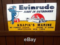 Vtg Evinrude Outboard Motors Knapik's Marine Amsterdam NY Embossed Tin Sign NOS