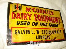 Vtg I H McCormick Dairy Equipment Tin Sign Calvin L W Steigerwalt Andreas (Pa)