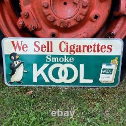 Vtg Kool Cigarettes Willie Penguin Metal 1960's Store Advertising Sign Tin RARE