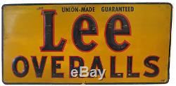 Vtg. Lee Denim Union Made Overalls Tin Advertising Sign Jeans Jacket Original
