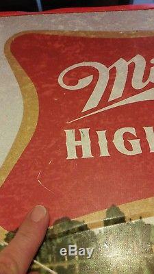 Vtg Miller High Life Large Mouth Bass Tin Embossed Sign 36 X 15 Shes A Keeper