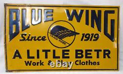 Vtg NOS Blue Wing Clothes Metal Sign Advertising