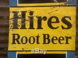 Vtg Original 30s Hires Root Beer Tin Soda Pop Advertising Embossed Sign 27.5x9.5