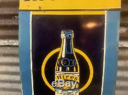 Vtg Original 30s Hires Root Beer Tin Soda Pop Advertising Embossed Sign 27.5x9.5