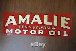 Vtg Original 36 X 12 AMALIE MOTOR OIL Tin Sign Stout Sign Company
