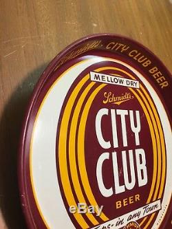 Vtg Original City Club Mellow Dry Brew Beer Tin Sign Tray Canco Jacob Schmidt
