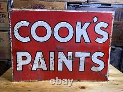 Vtg Original Cook's Paints Heavy Tin Metal Advertising Double Sided Sign 22x16