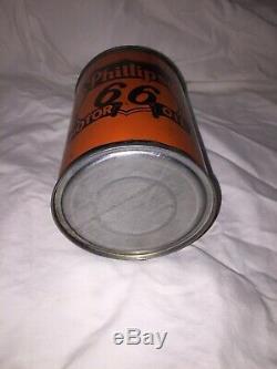 Vtg Phillips 66 Orange and Black Early Logo 1QT Tin Motor Oil Can GC Empty Rare