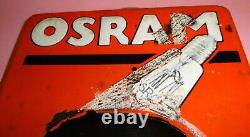 Vtg RARE! OSRAM LAMPS LIGHT BULB METAL ENAMEL EMBOSSED PLAQUE SIGN GERMANY 1940s