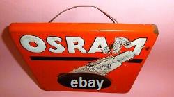 Vtg RARE! OSRAM LAMPS LIGHT BULB METAL ENAMEL EMBOSSED PLAQUE SIGN GERMANY 1940s