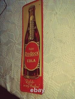 Vtg Red Rock COLA Soda Beverage Embossed Tin Thermometer Sign 1940's-1950's