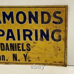 Vtg Single Sided Tin Sign Jewelry, Gifts, Diamonds, Repairing Albion New York Ny