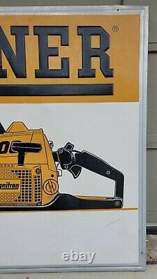 Vtg Tin Graphic Embossed Advertising Sign Partner Ignitron Chain Saw 58 x 46