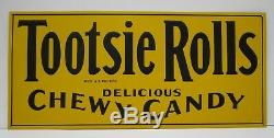 Vtg Tootsie Rolls Delicious Chewy Candy Tin Embossed Advertising Sign 20 x 9