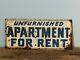 Vtg Unfurnished Apartment For Rent Sign Embossed Metal Tin Frank Fred Edwards Tx