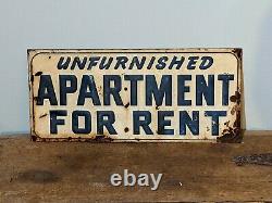 Vtg Unfurnished Apartment for Rent Sign embossed metal tin Frank Fred Edwards Tx