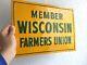 Vtg Wisconsin Farm Bureau Embossed Tin Sign Wi Farm Ag Feed Seed Tractor Ih Jd