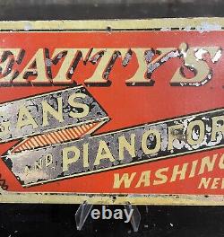 WOW 1880s Vintage Art Deco BEATTY'S Organs & Pianofortes Advertising Tin Sign