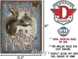 Welcome to The Nut House Metal Tin Sign Funny Squirrel Home Office Wall Decor