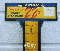 Winchester 22 Cartridge Shot Shell Ammo Box Dispenser Tin Display Store Sign Pin