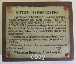 Winchester Repeating Arms Co. Notice Tin Sign Employee Factory Original RARE 5