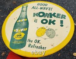 WoW Korker Lemon Lime Soda Metal Tin Advertising Sign VTG Bar Bottle Drink Old