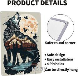 Wolf and Mountain Metal Tin Sign Vintage, for Bedroom Home Kitchen Hotel Bar