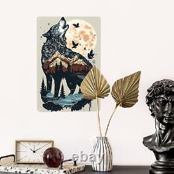 Wolf and Mountain Metal Tin Sign Vintage, for Bedroom Home Kitchen Hotel Bar