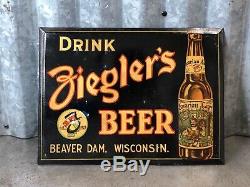 Zieglers Beer Tin Sign TOC Breweriana Beaver Dam Wisconsin Vintage Antique